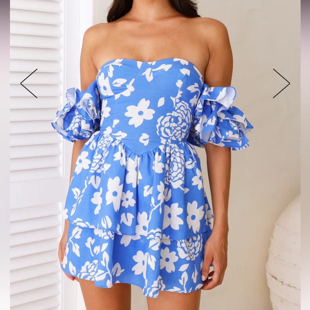Dani Off Shoulder Mini Dress Blue